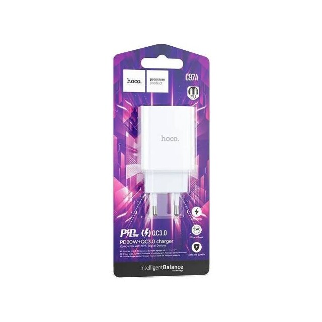 Сетевое зарядное устройство Hoco C97A PD20W+QC3.0 (белый)